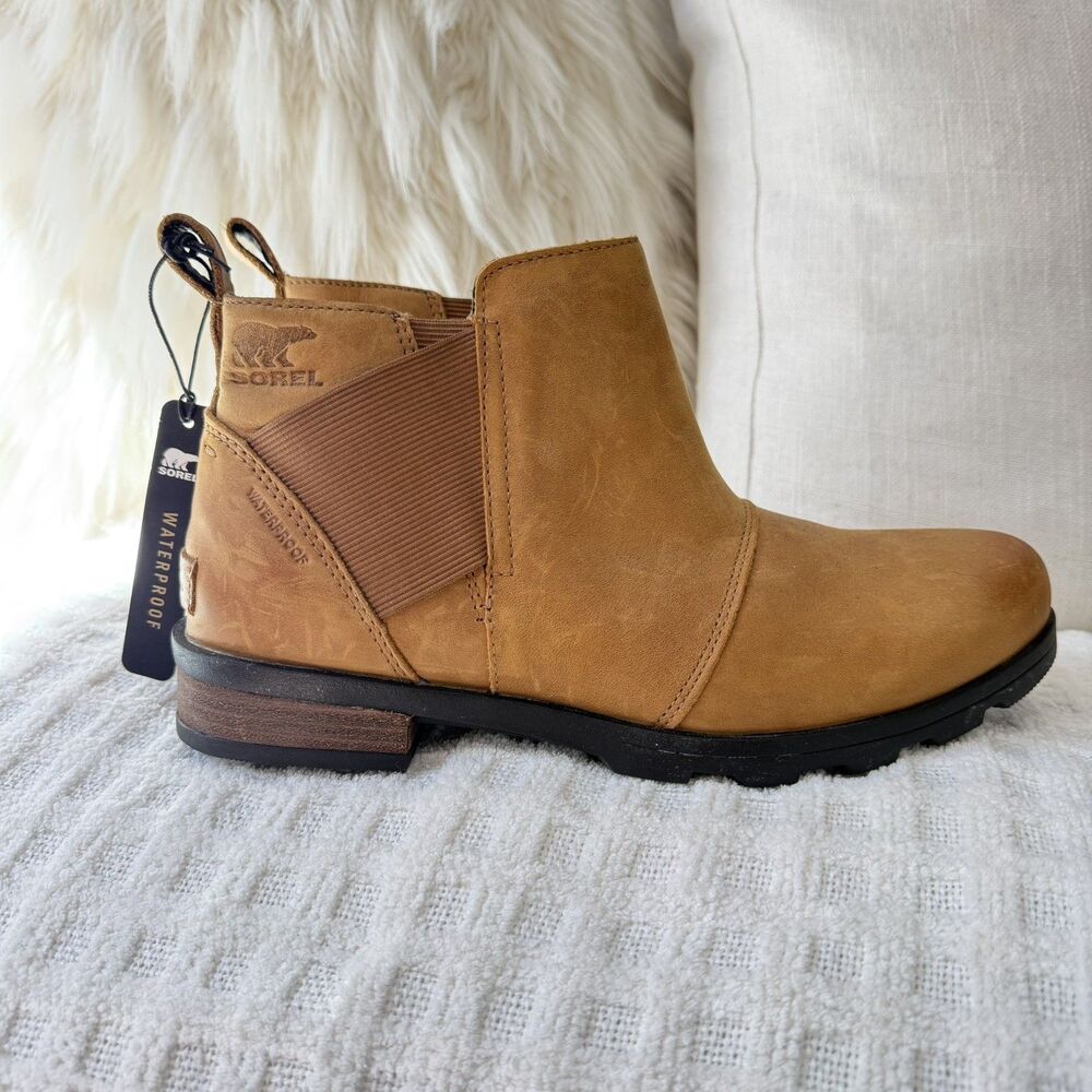 Sorel Women's Emelie Chelsea Waterproof Ankle Boot Size 9 Camel Brown